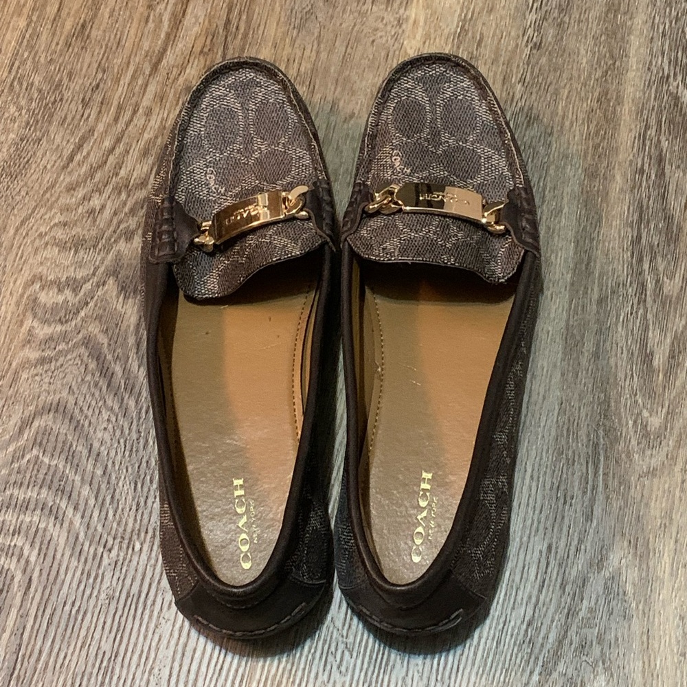 Coach Women's Brown and Gold Loafers